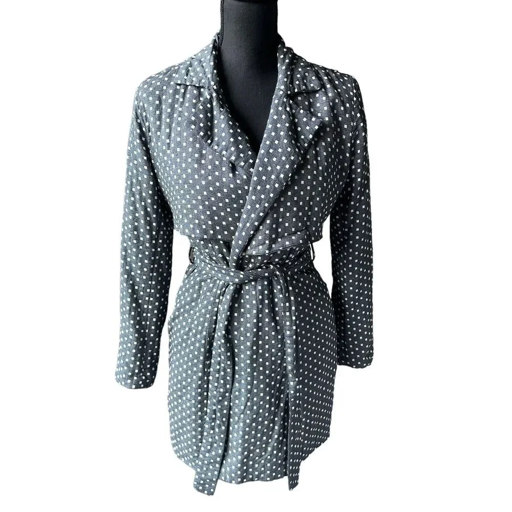 Tulle Original Clothing Womens Size Small Blue Polka Dot Tie Waist‎ Jacket Coat